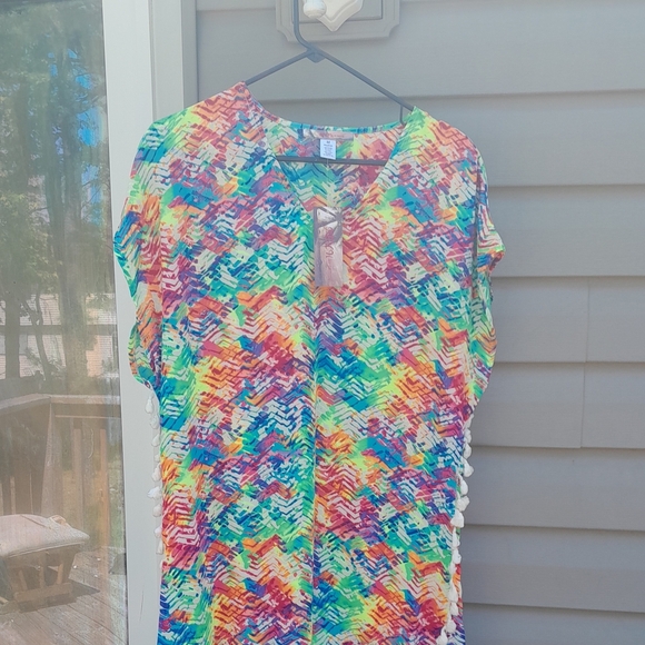 Beach By Design Red and Blue  Multicolor Swim Coverup for Beach Days With Tassel - Picture 1 of 10